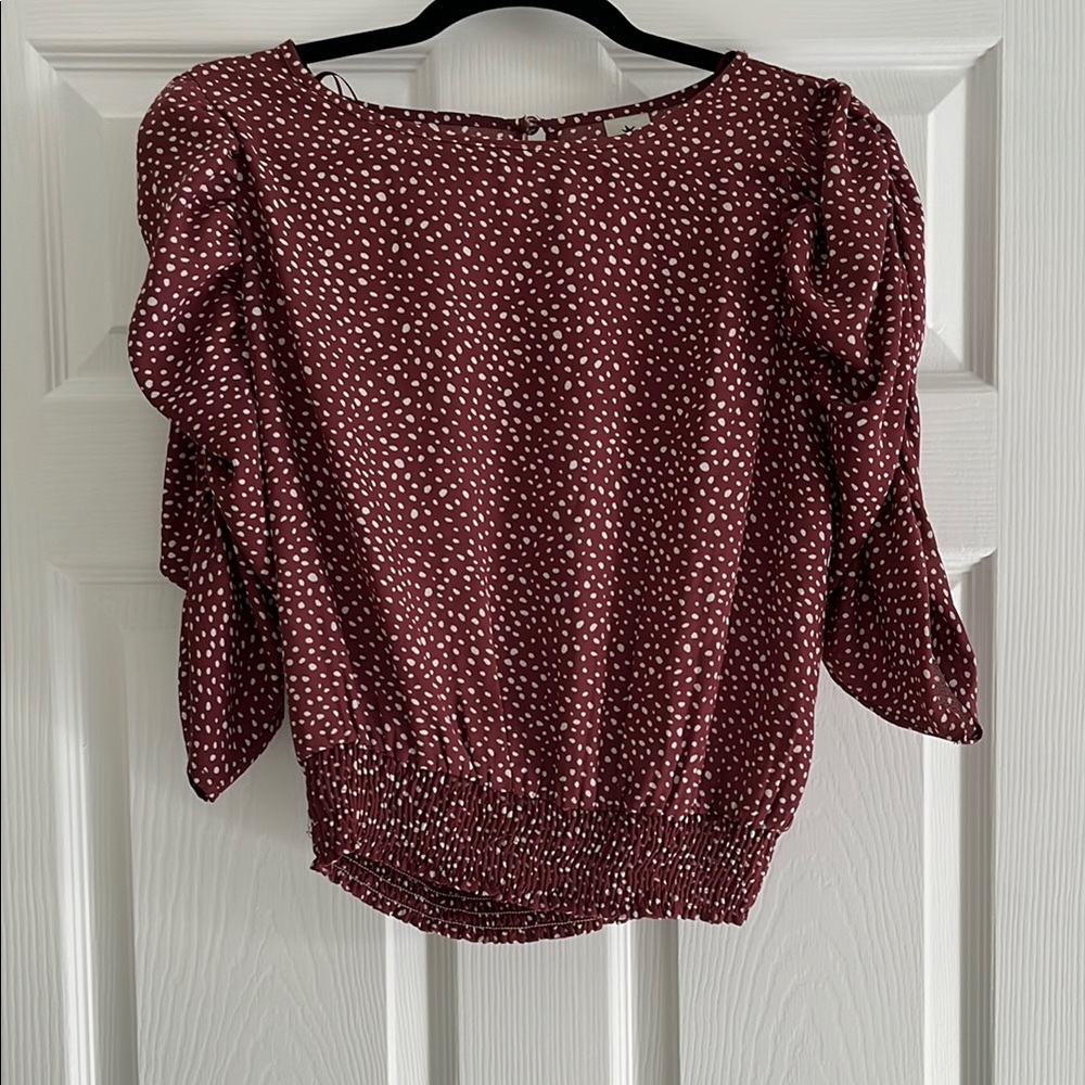 Paper Crane Burgundy and White Polka Dot Blouse